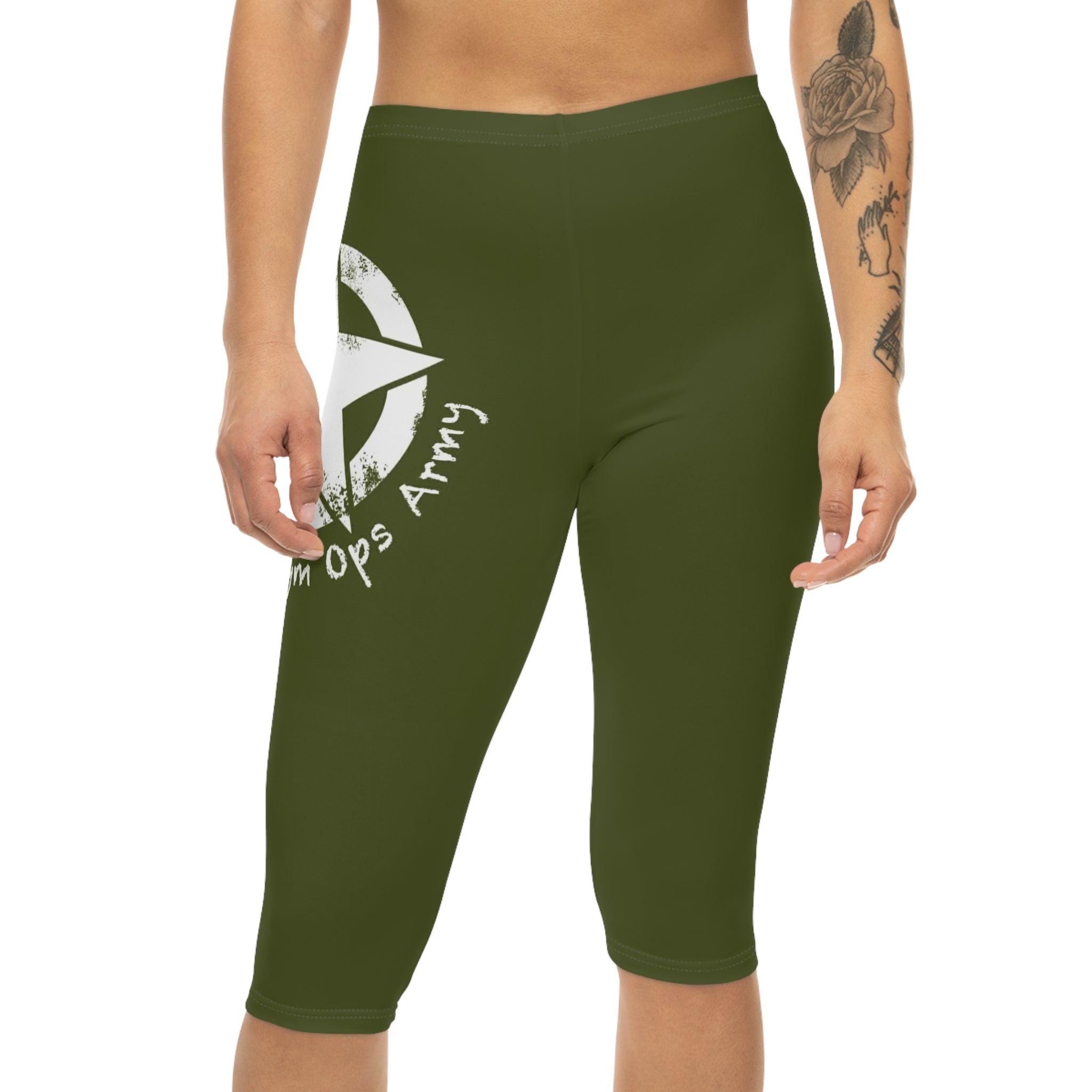 Army Green 'Gym Corps' Capri Leggings — Military Fitness Crop Pants