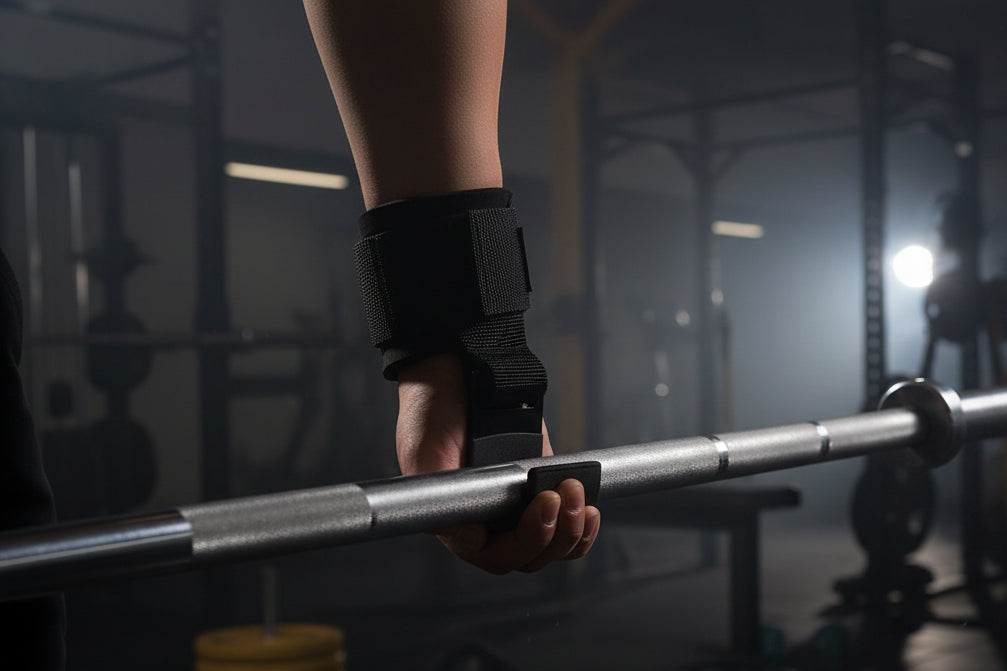 PowerLift Hook Grips with Wrist Wraps & Hand-Bar Straps