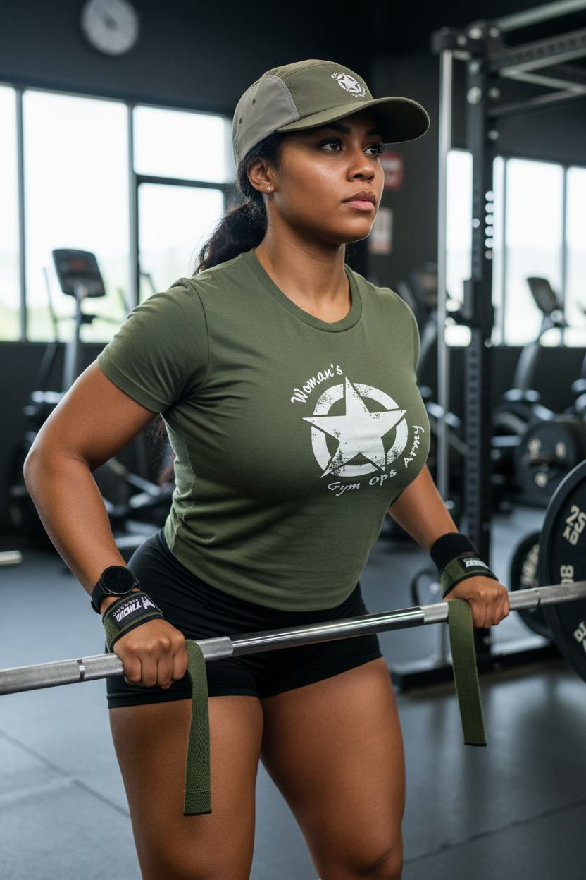 Curvy mixed woman with corrected single lifting straps in gym