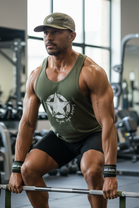 East Indian man with corrected single lifting straps in gym