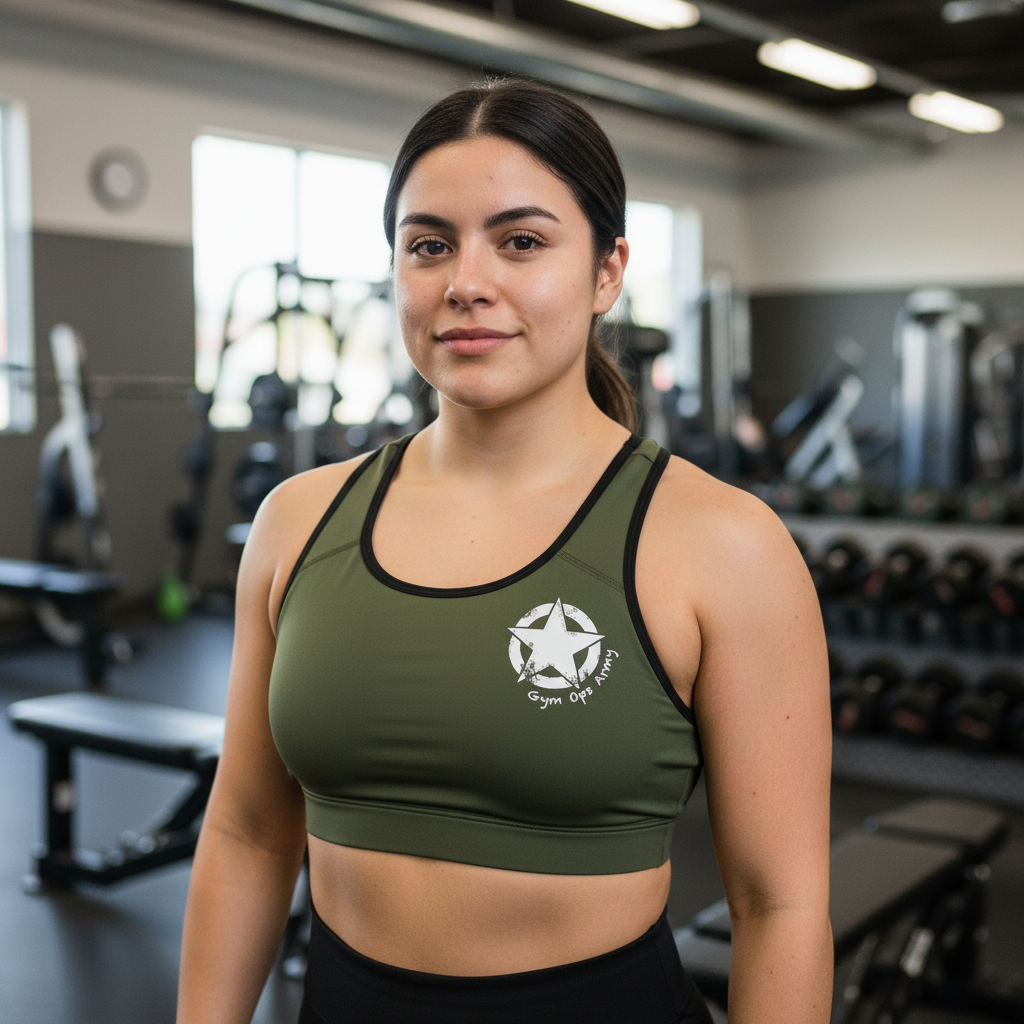 Mexican woman in Gym Ops Army sports bra